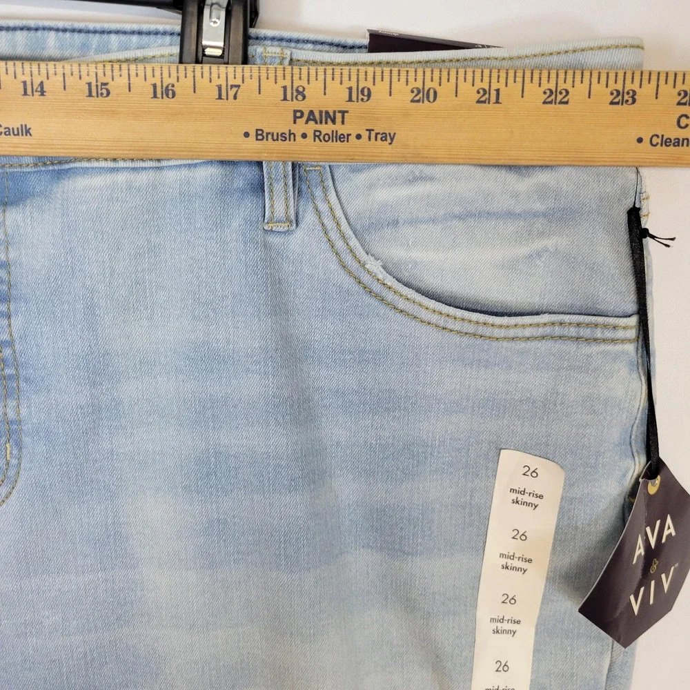 Ava & Viv Jeans Womens 26 Light Blue Mid Rise Skinny Stretch Raw Hem Denim New‎